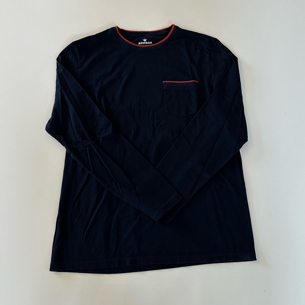 Bombas Men’s Long Sleeve Pocket Tee Navy Blue Size Small